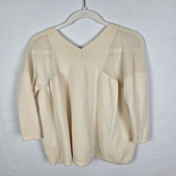 HELMUT LANG Women's 100% Wool Pullover Sweater Beige Knit Size Medium Back V - Picture 2 of 6